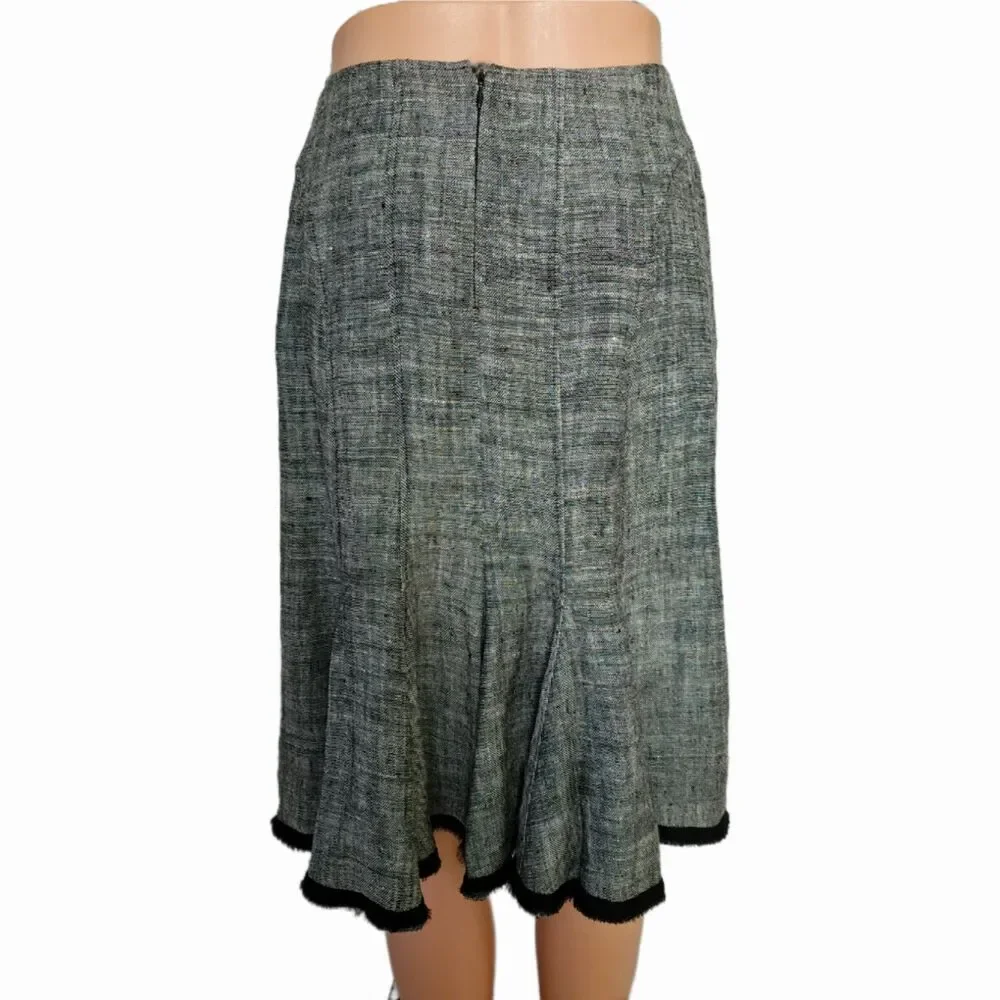 Vintage 90s Jon 100% Linen Fishtail Trumpet Skirt Black & White Tweed - Size 6